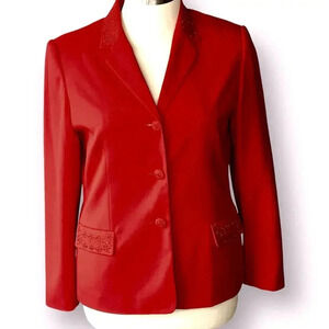 NYP Suits Vintage Blazer Buttoned Suit Jacket Size 14 Embroidered Beaded Red
